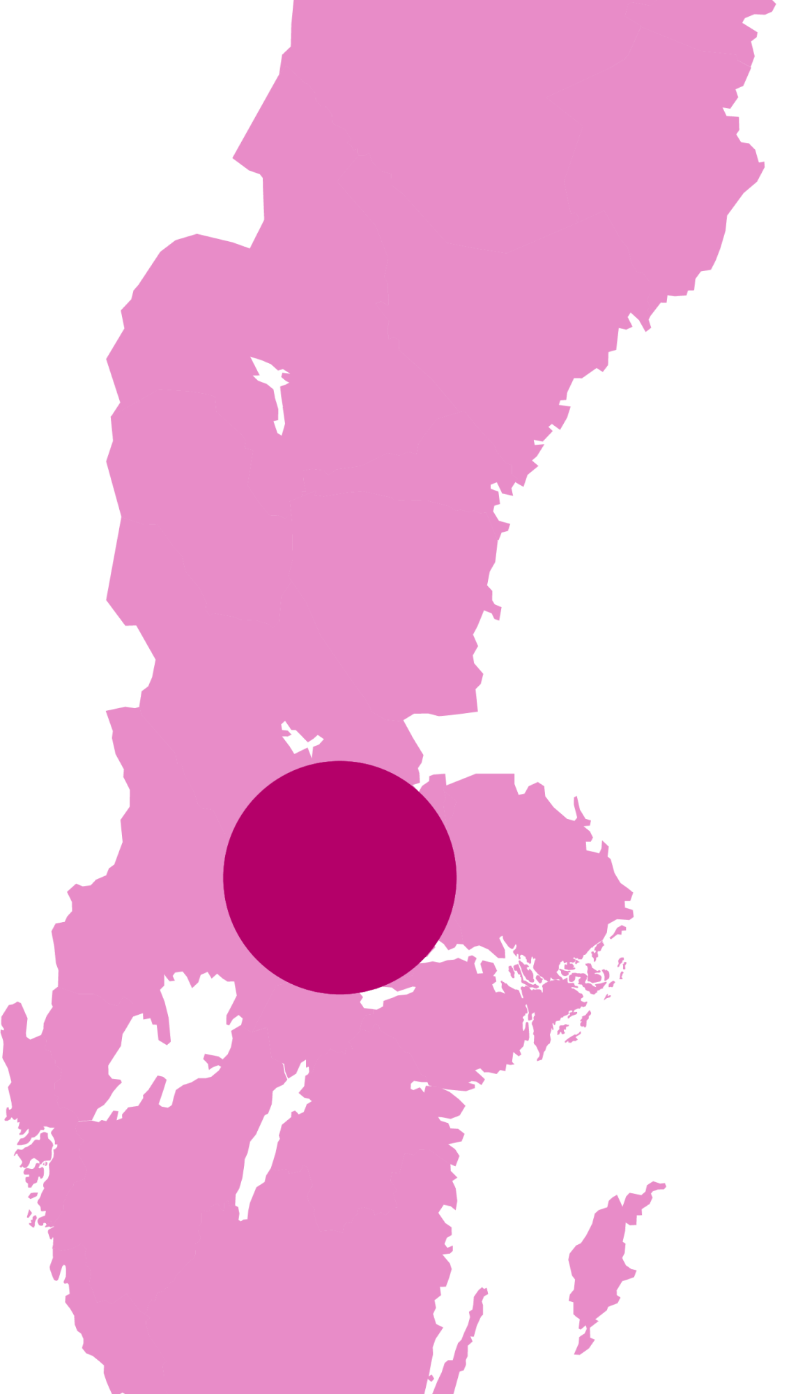 Map of Sweden with Bergslagen marked with a circle